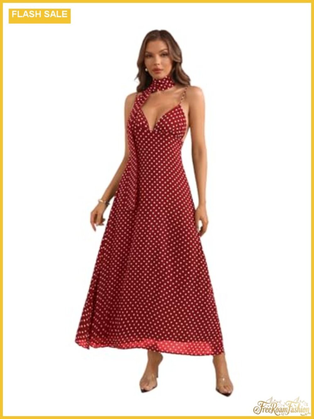 Polka Dot Tie Back Spaghetti Strap Sleeveless Maxi Dress Women's Night Out